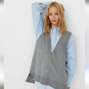 Stradivarius Gray V-Neck Sweater Vest